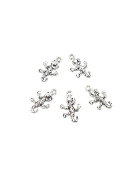 Breloques lézard, salamandre, gecko en métal argenté 25mm x 15mm