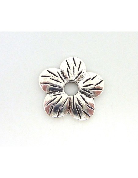 2 Connecteur fleur 5 pétales 22mm strié en métal argenté - Style donut
