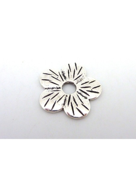 2 Connecteur fleur 5 pétales 22mm strié en métal argenté - Style donut