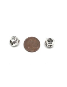 Perle ronde à gros trou argenté en métal travaillé motif fleur pour cordon de 5mm 2