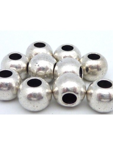 Perles ronde grosse 11,6mm en métal argenté lisse gros trou 4,7mm