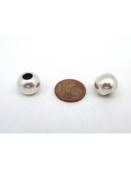 Perles ronde grosse 11,6mm en métal argenté lisse gros trou 4,7mm