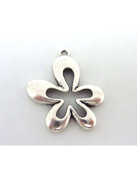 R-2 Pendentifs breloques fleur 5 pétales 32,6mm en métal argenté lisse