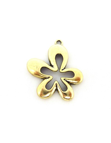 Pendentif fleur 5 pétales 32,6mm en métal doré pâle lisse