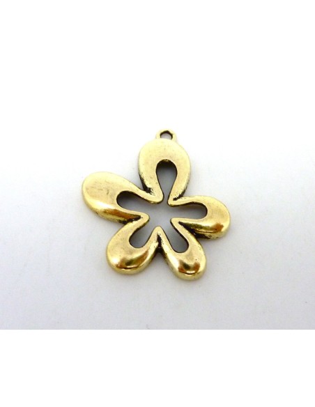 Pendentif fleur 5 pétales 32,6mm en métal doré pâle lisse