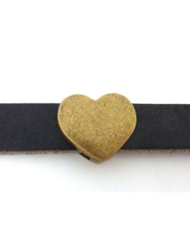 2 perles passant coeur 16,1mm en métal bronze...
