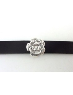 2 Perles passant fleur pour lanière de 10mm en métal argenté 2