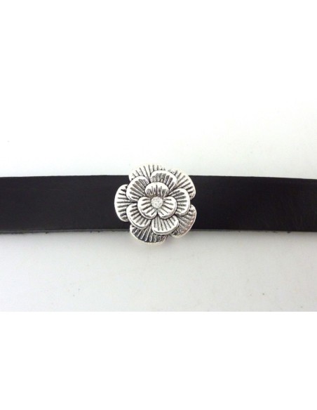 2 Perles passant fleur pour lanière de 10mm en métal argenté