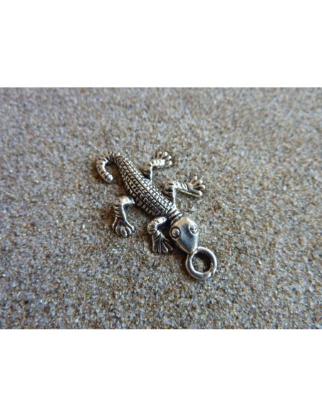 Breloques lézard, salamandre, gecko en métal argenté 25mm x 15mm