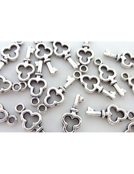 20 Breloques clef 15,9mm en métal argenté