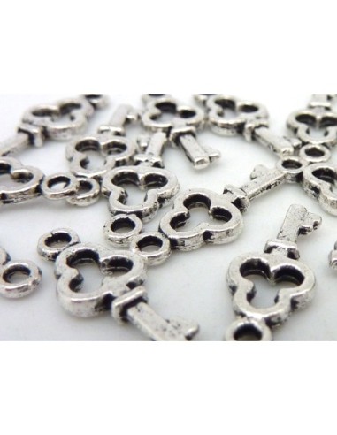 20 Breloques clef 15,9mm en métal argenté