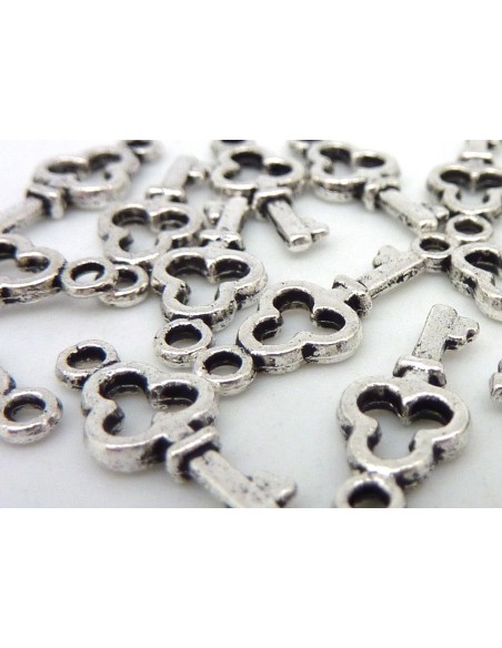 20 Breloques clef 15,9mm en métal argenté