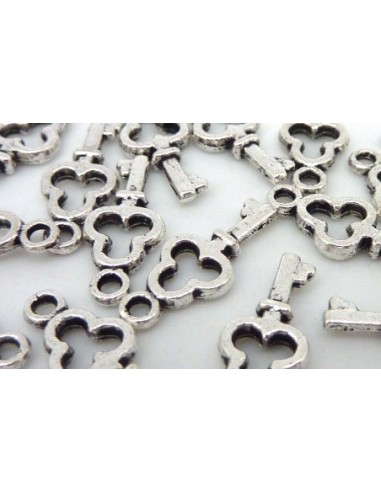 20 Breloques clef 15,9mm en métal argenté