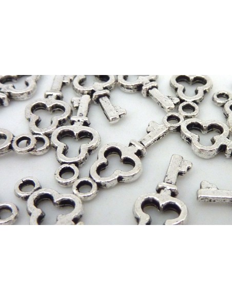 20 Breloques clef 15,9mm en métal argenté