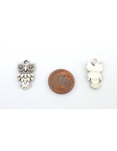 breloque pendentifs hibou chouette en métal argenté