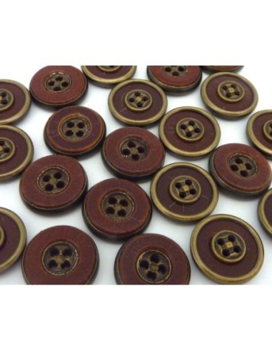 Boutons connecteur Vintage rond cuir marron et métal bronze 16mm