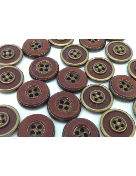 Boutons connecteur Vintage rond cuir marron et métal bronze 16mm