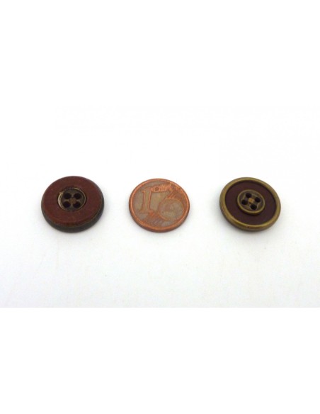Boutons connecteur Vintage rond cuir marron et métal bronze 16mm