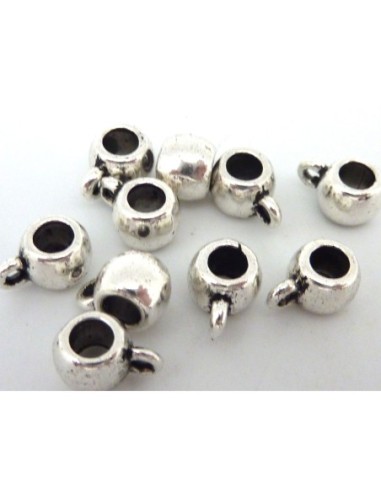 Perle bélière support breloque en métal argenté lisse