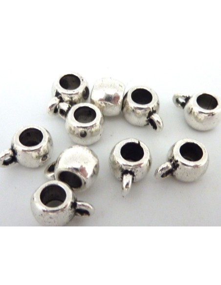 Perle bélière support breloque en métal argenté lisse