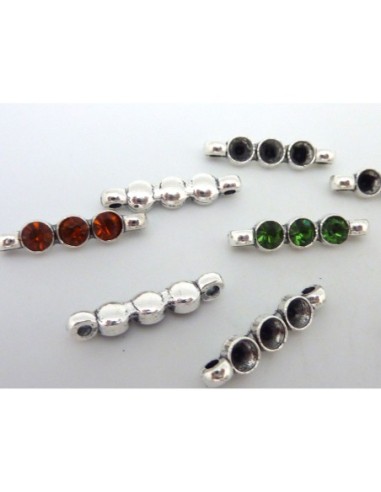 5 Perles connecteur rectangle, support 3 strass 19,9mm en métal argent