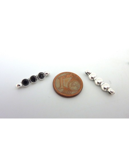 5 Perles connecteur rectangle, support 3 strass 19,9mm en métal argent