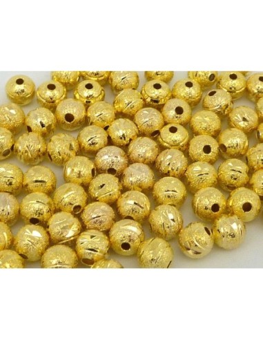R-25 Perles brillantes 5,8mm en métal doré texturé et motif gravé