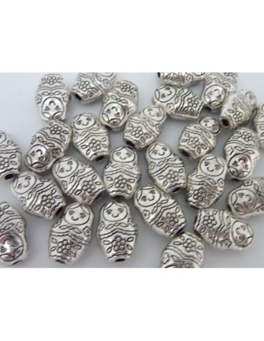15 Perles Poupée russe Matriochka 12mm en métal argenté