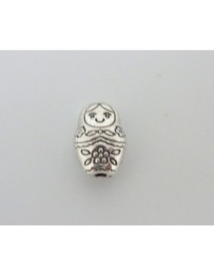 15 Perles Poupée russe Matriochka 12mm en métal argenté 2