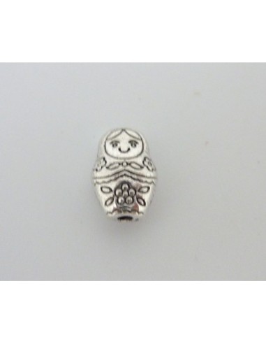Perles Poupée russe Matriochka 12mm en métal argenté