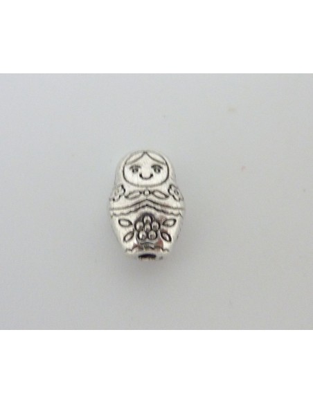 Perles Poupée russe Matriochka 12mm en métal argenté