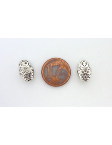 15 Perles Poupée russe Matriochka en métal argenté