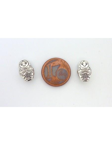 15 Perles Poupée russe Matriochka en métal argenté
