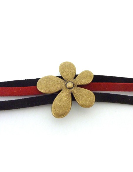 Grande Perle 3 trous, passant fleur, marguerite 33mm en métal bronze