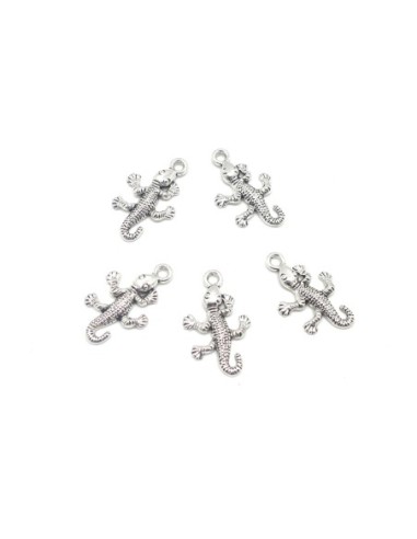 Breloques lézard, salamandre, gecko en métal argenté 25mm x 15mm