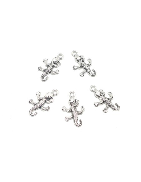 Breloques lézard, salamandre, gecko en métal argenté 25mm x 15mm