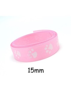 Ruban rose pâle 15mm empreinte de patte de chat