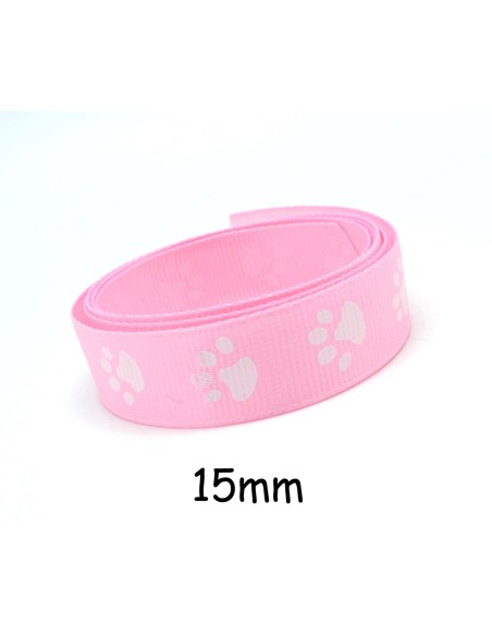 Ruban rose pâle 15mm empreinte de patte de chat