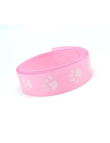 Ruban rose pâle 15mm empreinte de patte de chien