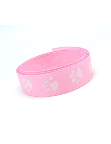 Ruban rose pâle 15mm empreinte de patte de chien
