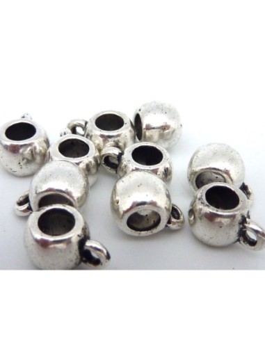 10 Perles support breloque 9,8mm, belière en métal argenté lisse