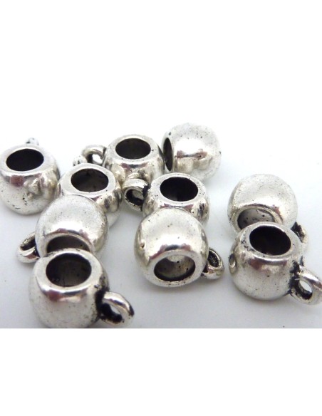 10 Perles support breloque 9,8mm, belière en métal argenté lisse