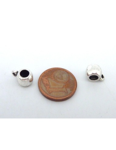 10 Perles support breloque 9,8mm, belière en métal argenté lisse