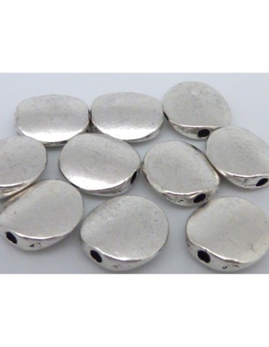 10 Perles pastille lisse légèrement bombé 10,4mm en métal argenté