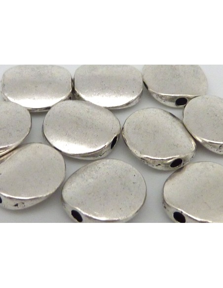 10 Perles pastille lisse légèrement bombé 10,4mm en métal argenté