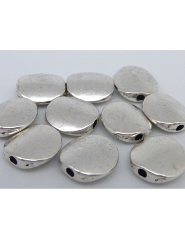 10 Perles pastille lisse légèrement bombé 10,4mm en métal argenté