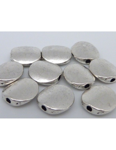 10 Perles pastille lisse légèrement bombé 10,4mm en métal argenté