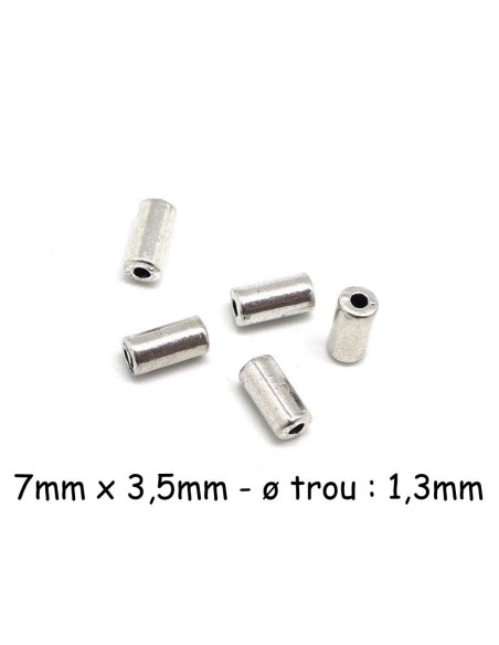 Perle tube argentée en métal