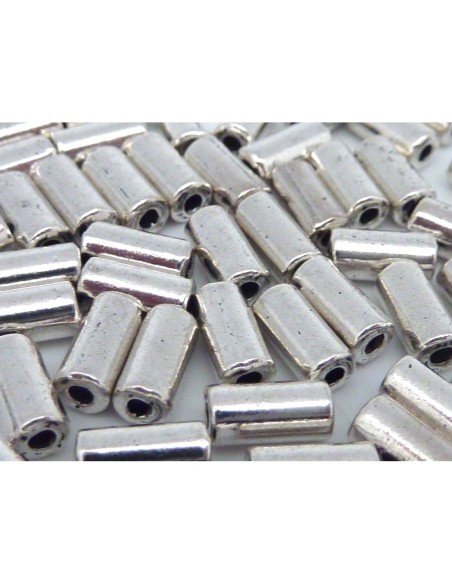 Perle tube argentée métal