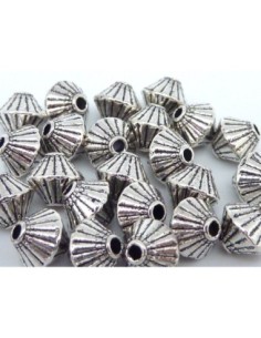 Perles toupie, soucoupe 7mm en métal argenté strié de trait 2